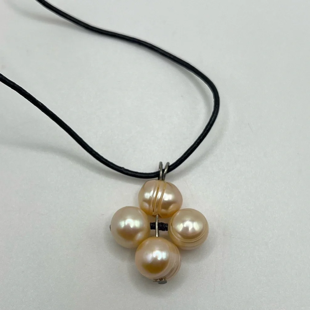 Cream Pearl Cluster Pendant on Leather Cord
